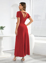 V-AUSSCHNITT SCHLANKES KLEID MIT SCHNÜRUNG LANGES KLEID