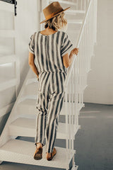 You Are My Sunshine White&Grey Stripe Jumpsuit