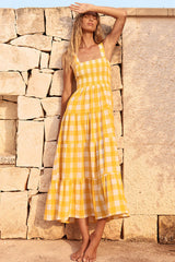 Dance With Me – Babydoll-Maxikleid mit Karomuster – 3 Farben