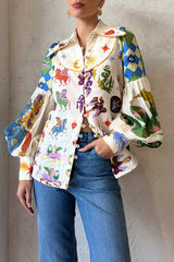 Künstlerisch schickes Langarm-Top mit Boho-Print