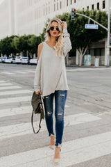 Daydream – Langärmliges T-Shirt mit schulterfreiem Schnitt in Lavendel