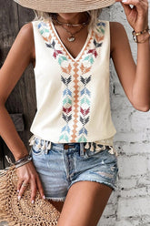 Just Be You Boho Ärmelloses Top mit bestickter Quaste – 4 Farben