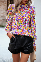 Certain Love Print Statement-Ärmel-Smocked-Top – 5 Farben