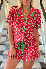 Rotes Pyjama-Set mit weihnachtlichem Zuckerstangen-Print und Taschen