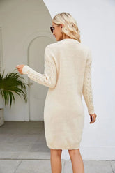 FASHION SOLID COLOR V-NECK LONG SWEATER DRESS