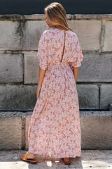 Maxikleid mit hohem Schlitz und „Happy Days Are Here“-Print