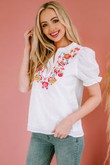 Babe Vibes – Kurzarm-Top mit Blumenstickerei – 2 Farben