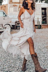 Maxikleid mit hohem Schlitz und „All My Life“-Print