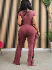 Indiebeautie – Einfarbiger Jumpsuit mit Fransen