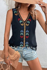 Just Be You Boho Ärmelloses Top mit bestickter Quaste – 4 Farben