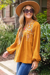 Spend The Day – Gelbes Boho-Stickerei-Top