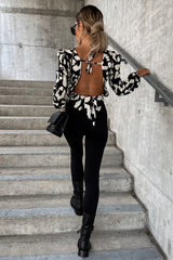 Season To Shine – Rückenfreies Langarm-Top mit Leopardenmuster – 2 Farben