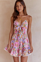 Make My Day – Minikleid mit Blumenmuster und Bindeband vorne