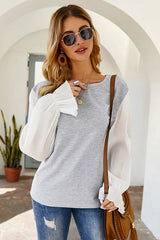 Langärmliges Top mit Kristallgitter-Plissee