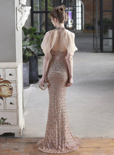 Abendkleid mit Pailletten, Neckholder und Fischschwanz