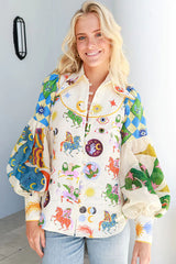 Künstlerisch schickes Langarm-Top mit Boho-Print