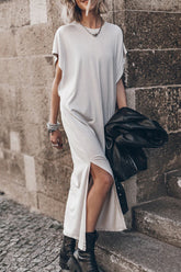 Live For Today – Kurzärmliges, entspanntes Maxikleid mit Schlitz – 3 Farben