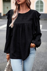 Miss You So – Langärmliges Top mit Rüschen und Swiss Dot-Spitze – 5 Farben