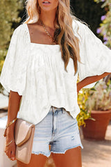 Hours with You – Kurzärmliges Jacquard-Oberteil mit Blumenmuster – 7 Farben