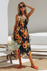Midikleid mit Sonnenblumen-Fit&Flare-Print – 9 Farben