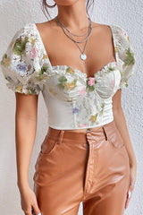Take Time – Crop-Top mit Vintage-Blumenspitze und Puffärmeln