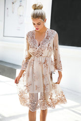 Paillettenkleid mit V-Ausschnitt und halblangen Ärmeln – 2 Farben