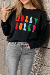 Schwarzes Chenille-Langarmshirt mit Holly Jolly-Grafik