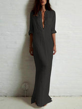 Schlichtes Maxikleid aus Ramie-Baumwolle in moderner Farbe mit seitlichen Schlitzen