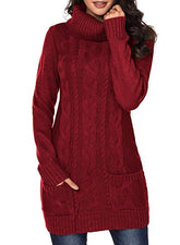 Women Asymmetric Buttoned Collar Knit Stretchable Elasticity Long Sleeve Slim Fit Sweater Dress