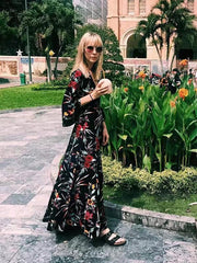 V-neck Split-side Belted Bohemia Dress