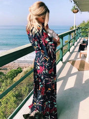 V-neck Split-side Belted Bohemia Dress