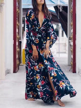 V-neck Split-side Belted Bohemia Dress