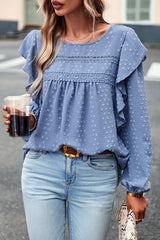 Miss You So – Langärmliges Top mit Rüschen und Swiss Dot-Spitze – 5 Farben