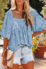 Hours with You – Kurzärmliges Jacquard-Oberteil mit Blumenmuster – 7 Farben