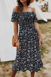 Days Like This – Bedrucktes schulterfreies Midikleid – 3 Farben