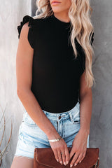 Sweetie geripptes Top mit Rüschenärmeln – 2 Farben