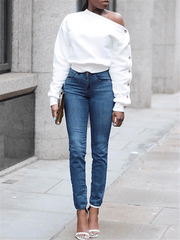 Indiebeautie – One-Shoulder-Top mit geknöpften Ärmeln