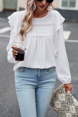 Miss You So – Langärmliges Top mit Rüschen und Swiss Dot-Spitze – 5 Farben