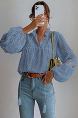 Lovely New Day Langarm-Top mit Schweizer Punkten aus Spitze – 4 Farben