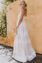 Angel in Disguise – Rückenfreies Maxikleid mit Spitzenbesatz und Blumenmuster – 3 Farben