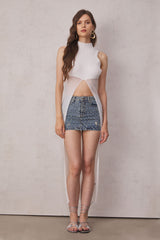 Abbas – Hochgeschnittener Minirock mit Strassverzierung