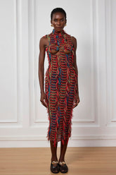 Adhara – Rückenfreies Midikleid mit Fransen und Hohlsaum