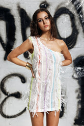 Adhara Minikleid mit Fransen und Mesh-Rüschen