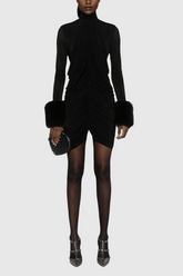 Aelwen Ruch Kunstpelz-Bodycon-Minikleid