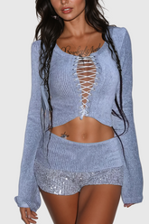 Afaf – Strickhosen-Set mit Pailletten und Schnürung