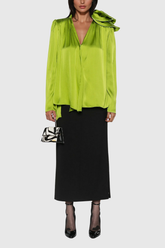 Afanasi – Tief ausgeschnittenes Satin-Top mit Schnürung und Blumenmuster