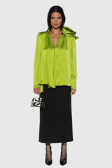 Afanasi – Tief ausgeschnittenes Satin-Top mit Schnürung und Blumenmuster