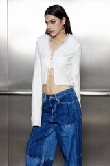 Africa – Strickoberteil mit Schnürung aus Kunstpelz