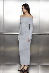 Afton schulterfreies, figurbetontes Maxikleid mit Rüschen