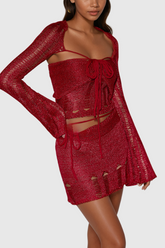 Agafya – Rotes Strickrock-Set mit Pailletten und Cut-outs und Schnürung